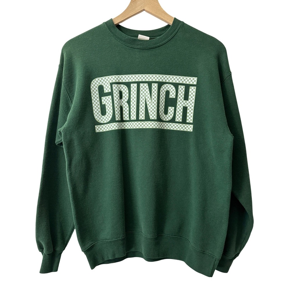 Dr. Seuss The Grinch Sweatshirt Medium Green Checkered Graphic Holiday Festive